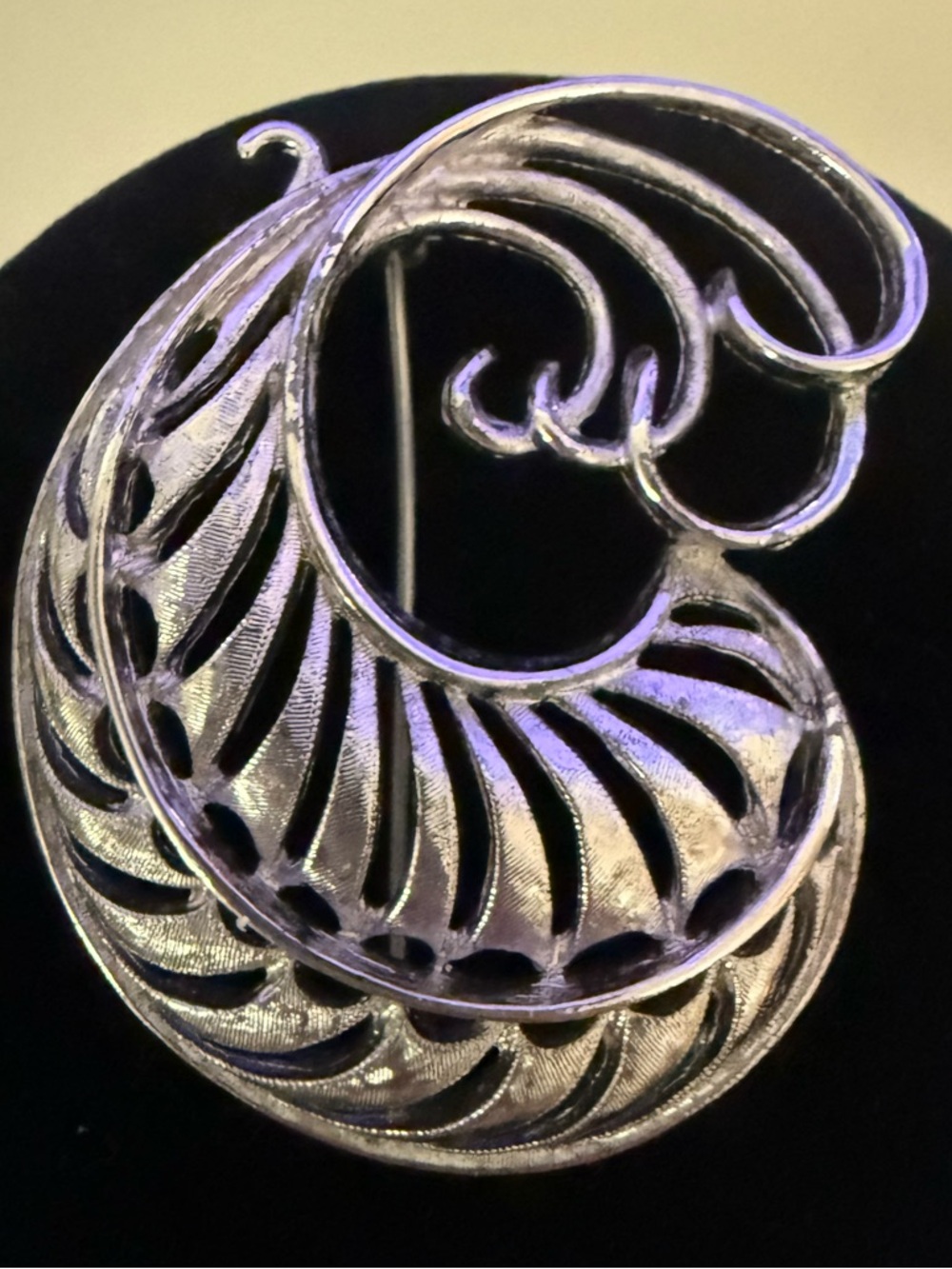 Vintage Monet Silver Tone Swirl Brooch - Abstract Leaf Openwork Pin - Signed